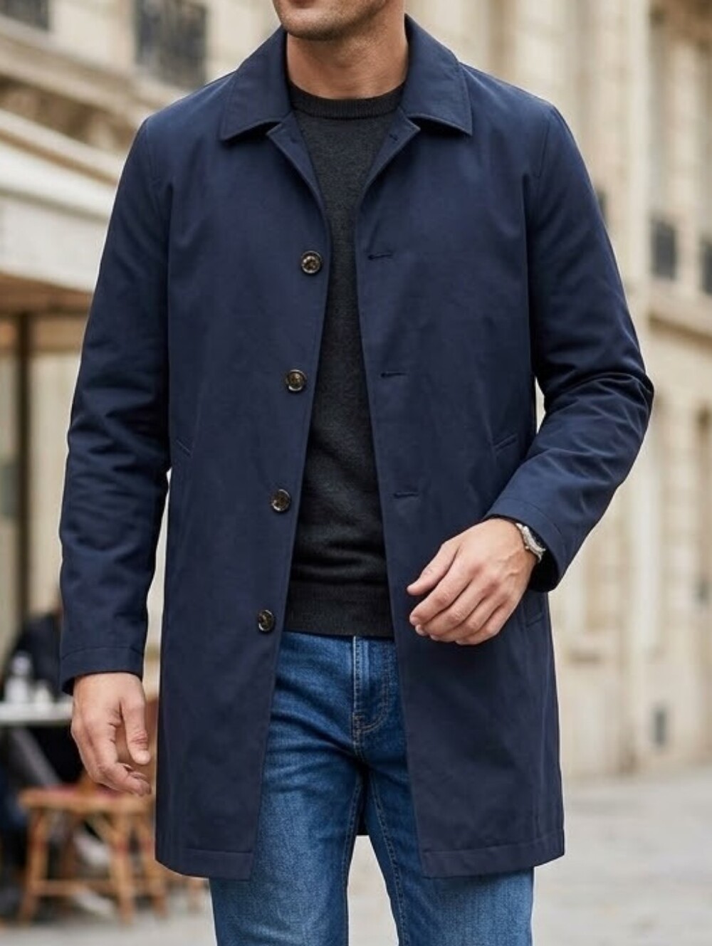 Men's Black Brown 1826 Navy Trench Coat